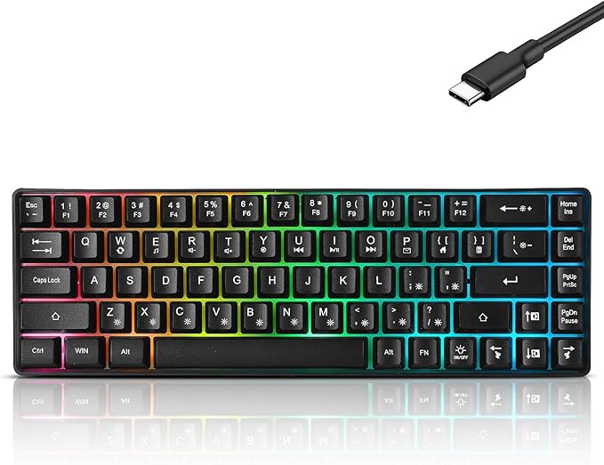 Wired Portable 60% Mechanical Feeling Gaming Keyboard,RGB LED Backlit Compact 68 Keys Mini Wired Office Keyboard for Windows Laptop PC Mac Gamer, Typist, Travel on Business Trip- Black