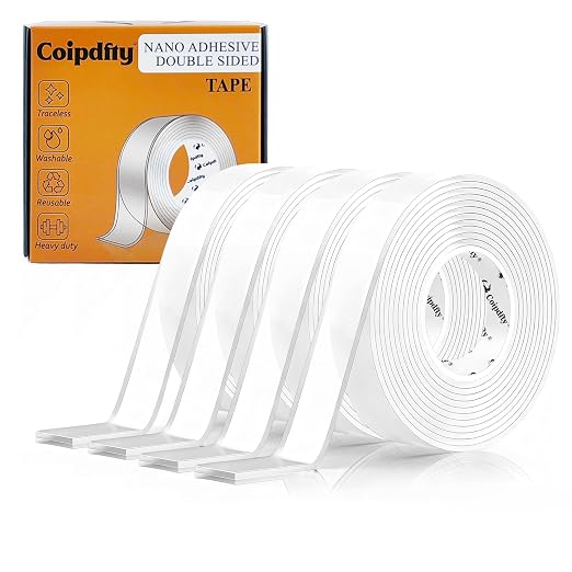 Double Sided Tape for Walls - Removable Poster Tape Mount - Heavy Duty Sticky Tape for Wall Hanging Pictures - Traceless, Washable Adhesive Tape (4 Rolls, 0.4" x 26ft)