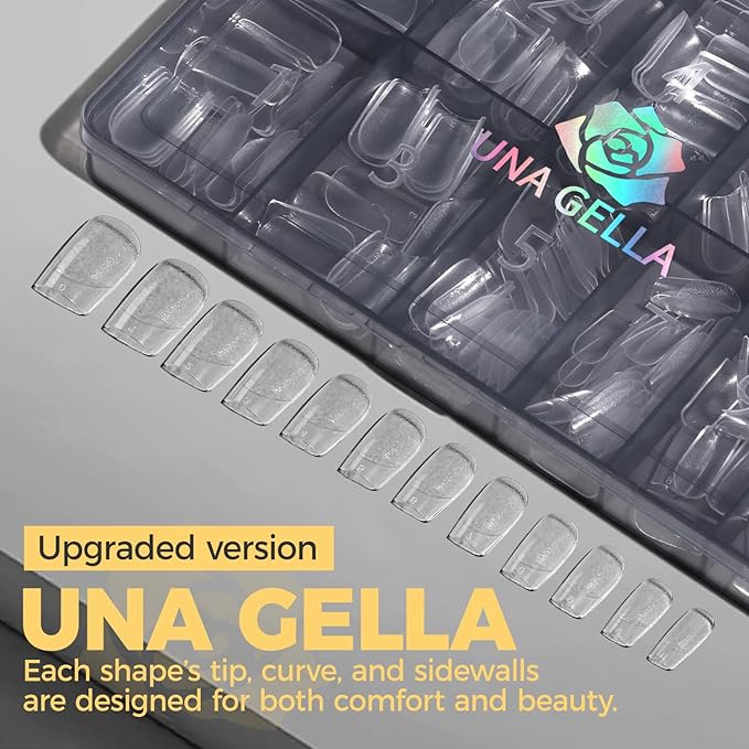 UNA GELLA Square Nail Tips, Short Square Gel Nail Tips, 240pcs Pre Etched Half Matte Soft Gel Press on Nails Full Cover Fake Nails for Nails Extension DIY Salon 12 Sizes At Home