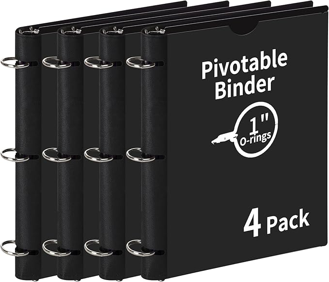 4 Pcs 360° Pivotable 3 Ring Binder, Soft 1 inch Binders 3 Ring, Flexible Thin Soft Three Ring Binder Fits 8.5" x 11", for Home, School and Office-Black