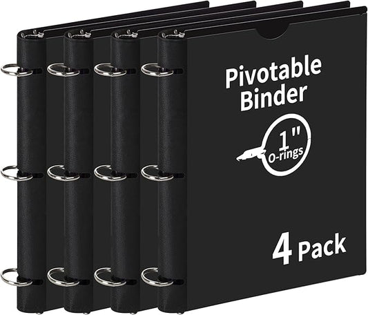 4 Pcs 360° Pivotable 3 Ring Binder, Soft 1 inch Binders 3 Ring, Flexible Thin Soft Three Ring Binder Fits 8.5" x 11", for Home, School and Office-Black