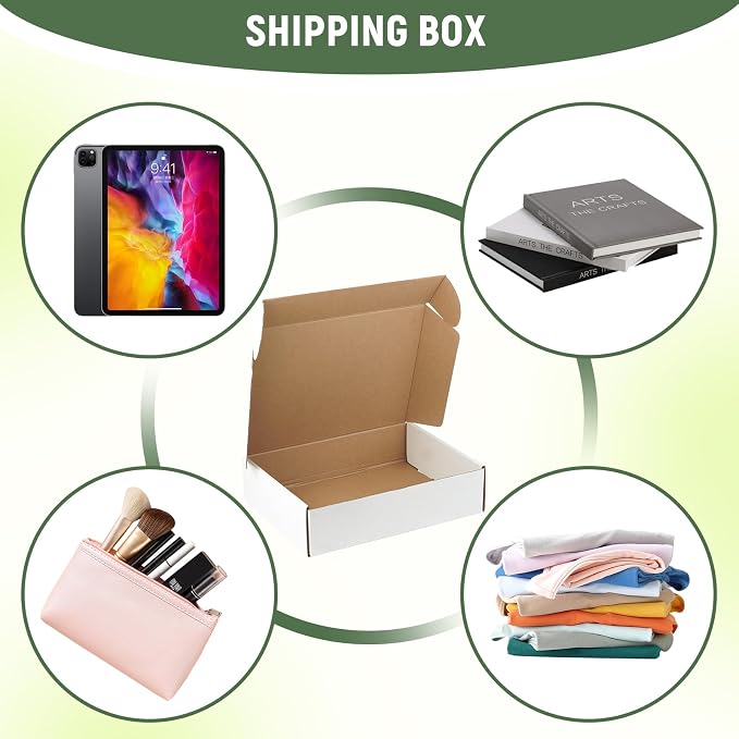 10 Pack 12"x9"x3" inch Small Shipping Boxes White Corrugated Cardboard Box for Small Business, Mailer, Shipping, and Packing