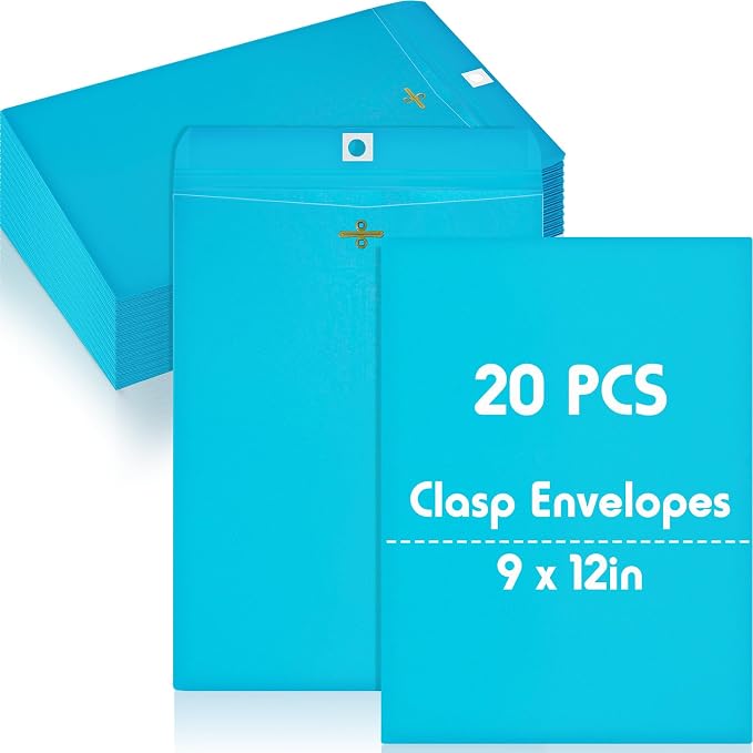 Geyee 20 Pcs 9 x 12 Inch Clasp Envelopes Letter Size Mailing Envelopes with Clasp Closure for Filing Storing Documents Office Home Business School (Blue)