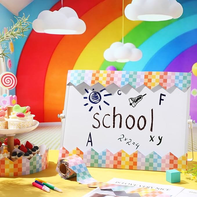 32.8 Ft Colorful Checkerboard Bulletin Border Scalloped Trim | Colorful Gradient Design for Hispanic Heritage Month, Classroom Decor, Back to School Displays, Fiesta Party Bulletin Borders