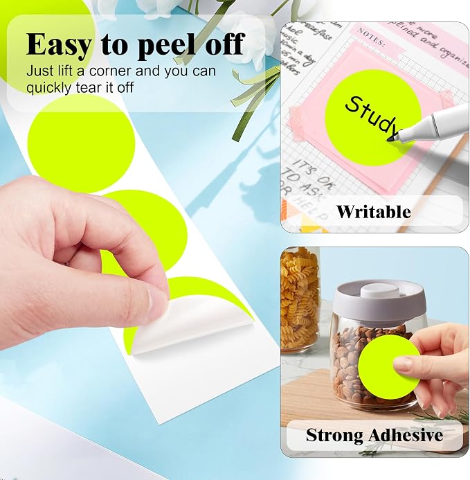PARLAIM 2 Inch Round Adhesive Color-Code Dot Stickers,4Rolls/2000 per Rolls dots Label Dispenser Box, Circle Stickers Label Inch Coding Labels (Fluorescent Yellow)