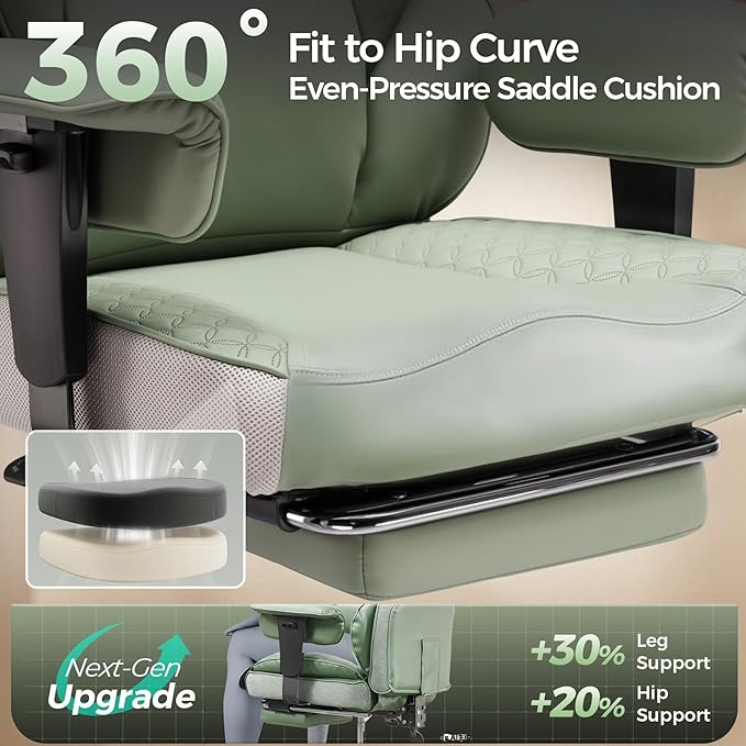 GTPLAYER Big and Tall Gaming Chair 400lbs Heavy Duty Office Chair with Foot Rest & Ergonomic Pocket Spring Lumbar Support, High Back 3D Saddle Shaped Cushion for Back Pain Relief, Green