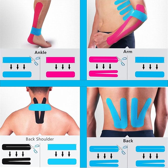 Kinesiology Tape Pro Athletic Sports (3 Rolls,60 Precut Strips) Waterproof Breathable Latex Free Tape for Ankle Wrists Knees Elastic Running Tennis Swimming Sports Activities Tapes(Flesh Color)