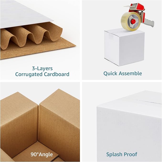 Small Shipping Boxes 6x6x6 Set of 6 | White Corrugated Cardboard, Box for Packaging Small Business Mailing Moving Gifts Wrap, Easy Assemble