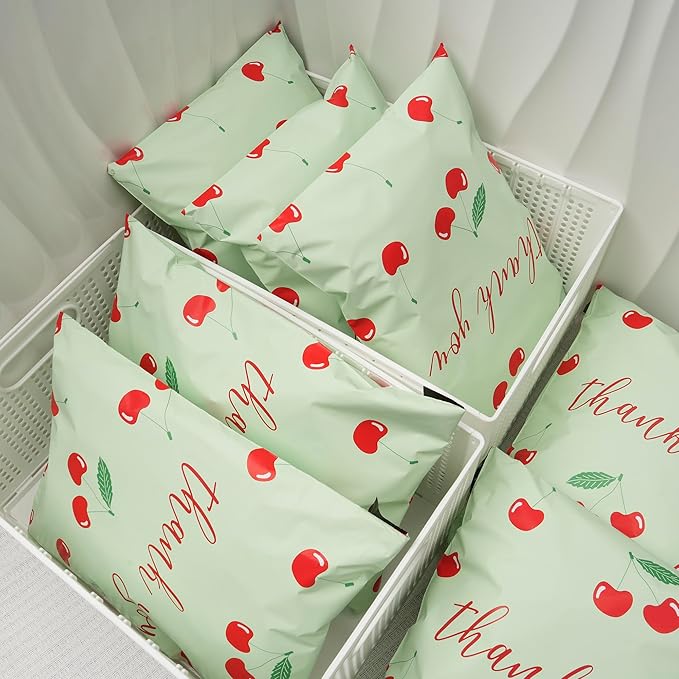 Thank You Poly Mailer 14.5x19 Inch 50 Pcs, Waterproof and Tear-Resistant Shipping Bags for Clothing, Strong Mailing Bags with Self-Seal, Cute Packaging Bags for Small Business - Cherry
