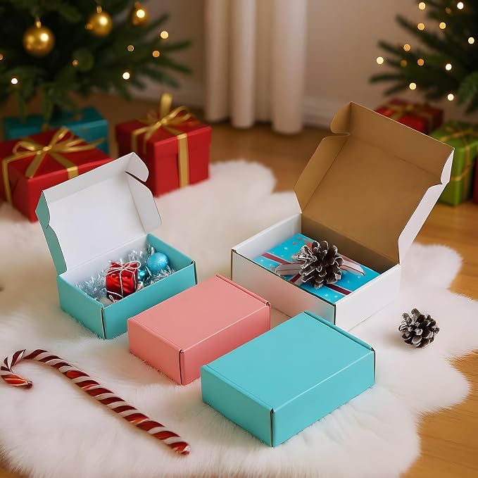 FARRAY 50 Pack of 6x4x2 Inches Small Shipping Boxes, Durable Corrugated Cardboard Boxes for Shipping, Gift, Mailing and Packaging, Teal