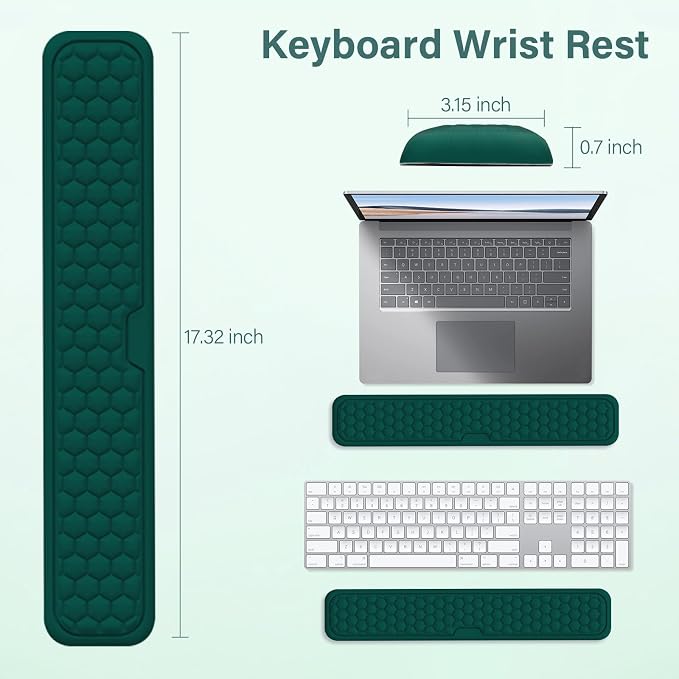MOSISO Large Gaming Mouse Pad&Massage Keyboard Wrist Rest, Peacock Green | Mousepad&WristRest&Coaster,Ergonomic Non-Slip Base Pad Set&Pain Relief Easy Typing Cushion with Memory Foam for Home Office