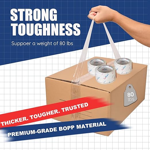 Heavy Duty Packing Tape with Metal Dispenser, Strong HD Clear Packaging Tape, 6 Rolls 1.88 in. x 60 yd. x 2.7MiL, Secure Sealing for Cardboard Package Moving Boxes & Shipping Supplies