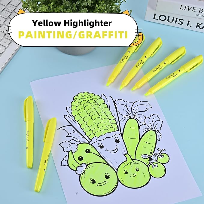 Yellow Highlighters 24 Count, Chisel Tip Highlighter Bulk, Dry Quickly, Perfect for Students Adults Highlighting, Organizing, Coloring in Classroom, School, Office