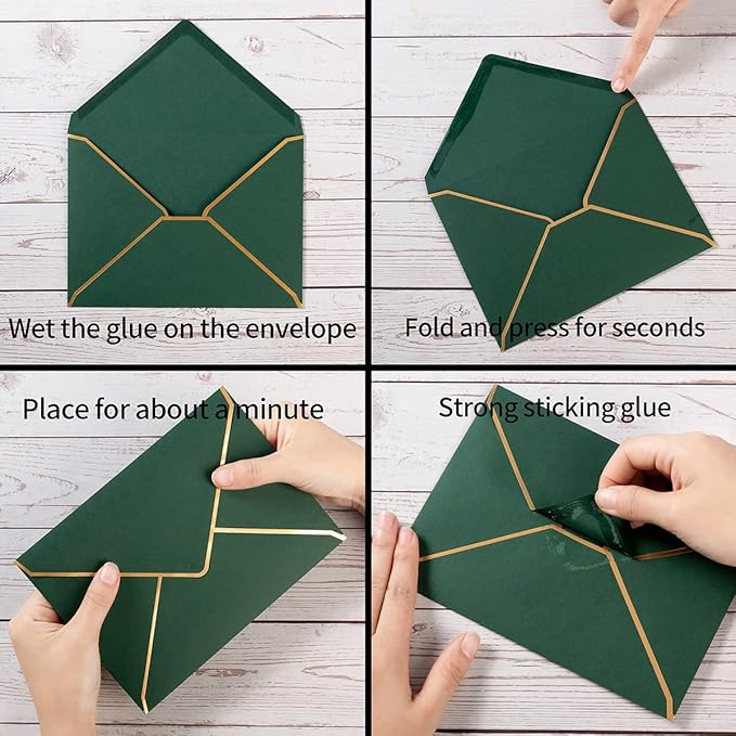 100 Pack Christmas A7 Envelopes 5x7 Envelopes Green Red with Gold Border for Office, Wedding Gift Cards, Invitations, Graduation, Baby Shower, Parties, 5.32 x 7.28 Inches