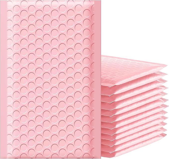 Famagic Bubble Mailers 4x8 Inch 100pcs Light Pink Shipping Bags, Chic Packaging Bags For Small Business, Colored Padded Mailing Envelopes, Opaque Matte Self Seal Bubble Poly Mailers Bulk #000