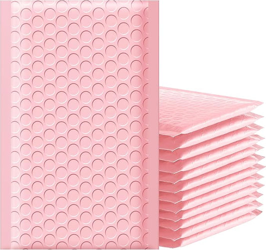Famagic Bubble Mailers 4x8 Inch 50pc Light Pink Shipping Bags, Chic Packaging Bags For Small Business, Colored Padded Mailing Envelopes, Opaque Matte Self Seal Bubble Poly Mailers Bulk #000