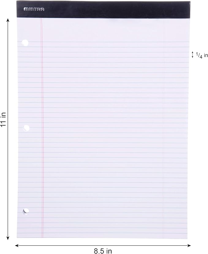 Mintra Office White Legal Pads – Ruled Notepads and Micro-Perforated Sheets, Ideal for Writing, Note-Taking & Creativity, Office, or Professional Use, Double Pad 3 pack, 8.5"x11" (Narrow Ruled)