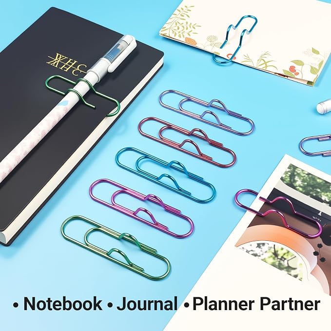 Paper Clip Pen Holders for Notebook, Journal & Planner 15Pack | Durable Metal Pen Clip Oversized Paperclip with Pen Holder for Office, School & Home Organization