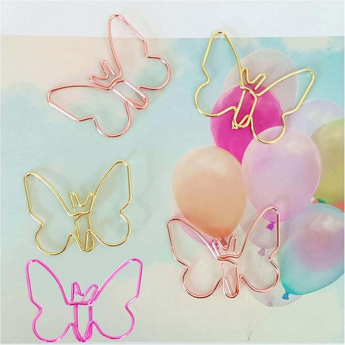 Cute Paper Clips, Butterfly Paperclips, Smooth Metal Paper Clips for File Organization or Decoration - Perfect for Home, Office, School.（80 Pcs/Box, Pink, Gold, Rose Gold