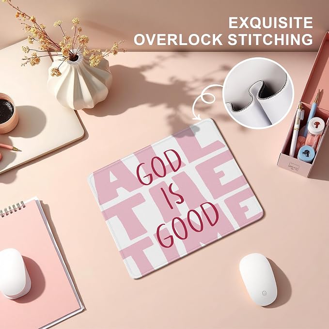 God is Good Christian Mouse Pad, Trendy Pink Aesthetic Bible Verse Mouse Pads Mousepad for Home Office Dorm Computers Laptop Supplies Desk Accessories, 9.5x7.9 Inch