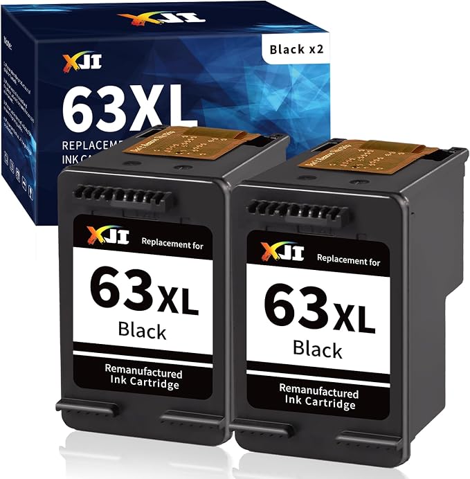 XJI 63XL Ink Cartridges Replacement for HP Ink 63XL 63 XL (Black, 2 Pack) | for OfficeJet 3830 3833 5222 5255 5258 5260 Envy 4510 4520 4650 DeskJet 1112 2132 3630 3632 3634 3637 3639 Printer