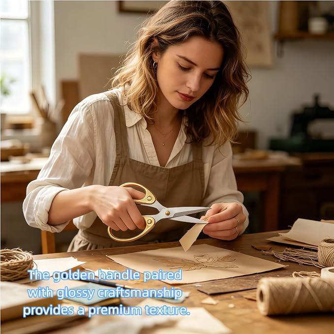 6.3" Heavy Duty Scissors with Ultra Sharp Blades and All Stainless Steel Comfort Grip Handles - For Office, Home, School, Sewing and Crafts (Gold)
