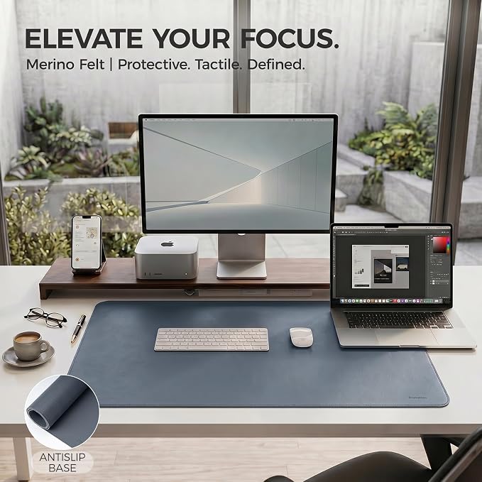 Large Desk Pad Non-Slip Desk Mat Protector for Keyboard Mouse Waterproof Vegan Leather Surface Faux Leather Laptop Mat Smooth Mouse Pad Premium Gift Tube Dusk Navy 47" x 17"