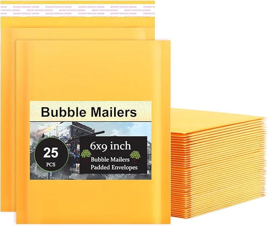 Bubble Mailers 6×9 Inch 25 PCS, Padded Envelopes Bubble Mailers, Self-Sealing Paper Envelopes for Packaging, Self-Seal Padded Mailing Envelopes