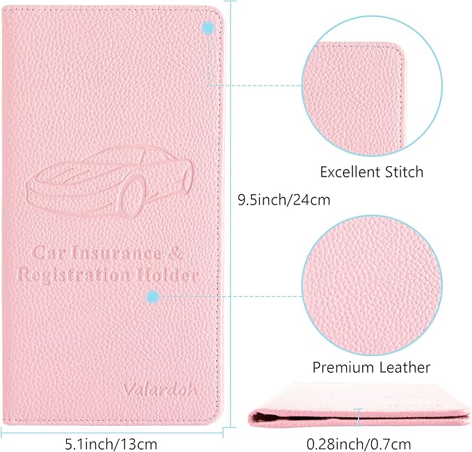 Premium Car Registration and Insurance Card Holder, Car Document Holder for Cards, Driver License & other Essential Documents (Pink)