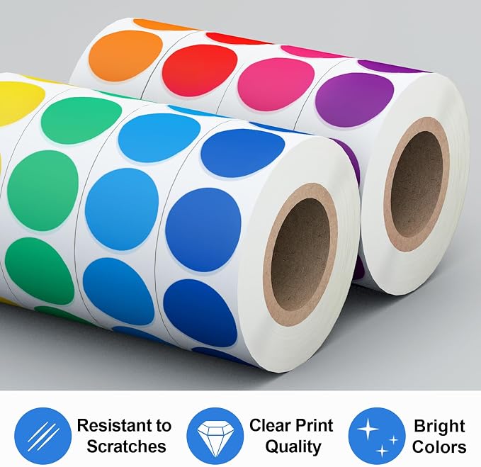 3/4" Round Color Coding Circle Dot Sticker Labels, 8 Colors | 8 Rolls (500/Roll)-4000 PCS, Self Adhesive Dots Stickers, For Toddler/Office/Family/Student Classroom, BPA free & Easy Peel