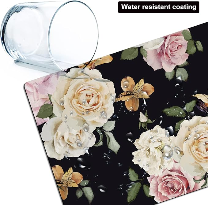Small Mouse Pad Cute, Mini Mouse Pads for Wireless Mouse and Laptop, Travel Mousepads with Design - Floral on Black Background, Portable Mousepad 5.5 x 7 In, Pretty Desk Accessories for Women
