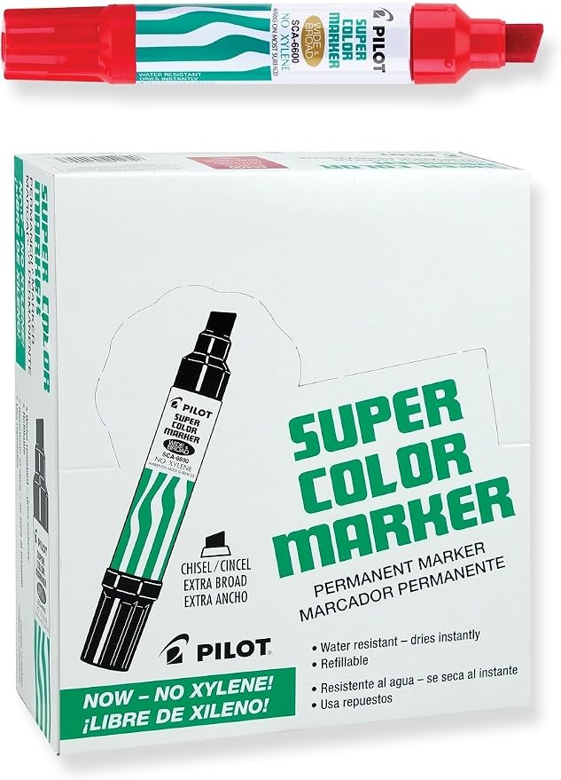 PILOT Super Color Jumbo Permanent Markers, Xylene-Free Red Ink, 12-Pack