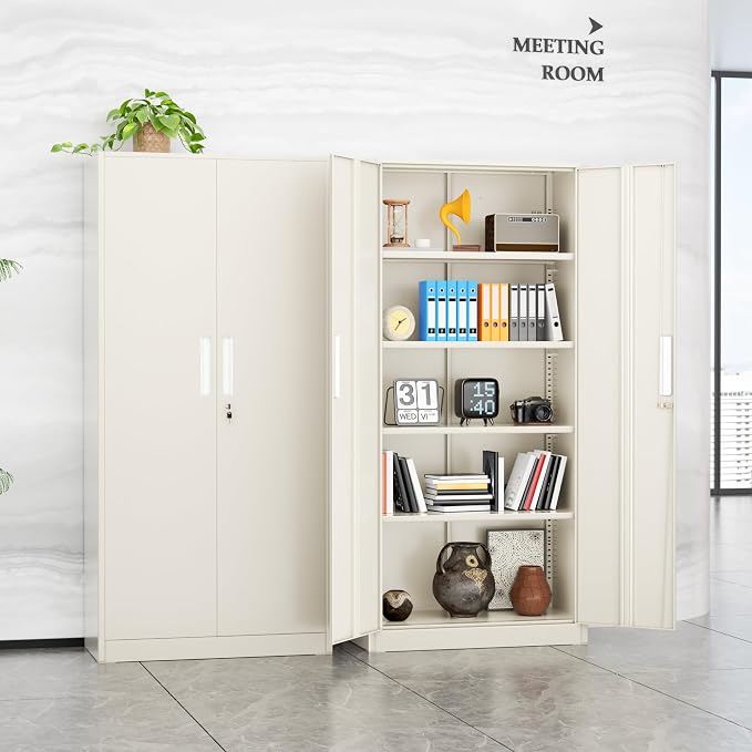 Metal Lockable Storage Cabinet, 72” Storage Cabinet with 2 Doors and 4 Adjustable Shelves for Office, Home, Garage, Pantry (Assembly Required, Gray)