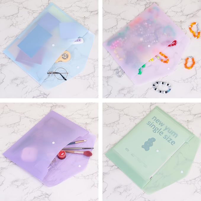 EOOUT 28pcs Plastic Envelopes, Plastic Folders for Documents, Poly Folders with Snap Closure, A4 Size, Letter Size, for School and Office Supplies