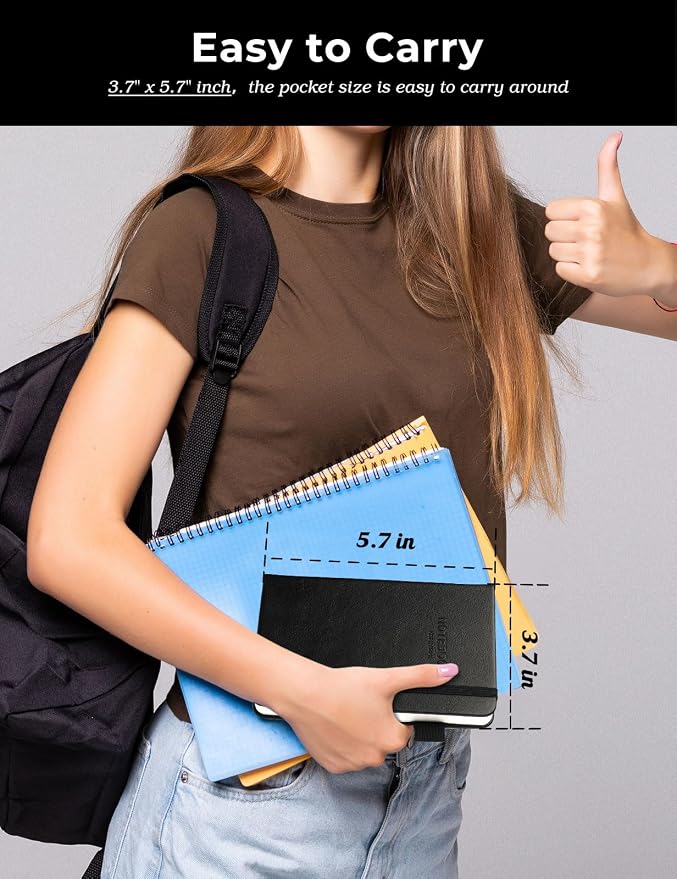 Pocket Notebook Small Notebook 2-Pack, 3.7" x 5.7" Pocket Notebooks Hardcover with Thick Lined Paper, Inner Pockets, Cover Letter Embossing Design Mini Journal Notepad Black+Brown