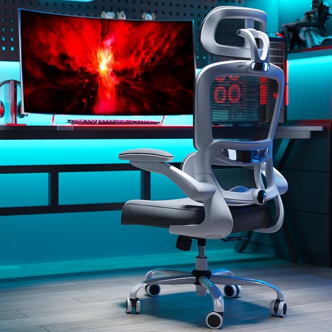 TRALT Office Chair Ergonomic Desk Chair - Gaming Chair with Lumbar Support (7, White) | 330 LBS Home Office Desk Chairs with Headrest, Reading Chair with Flip-up Armrests, Comfortable Computer Chairs (7, White)
