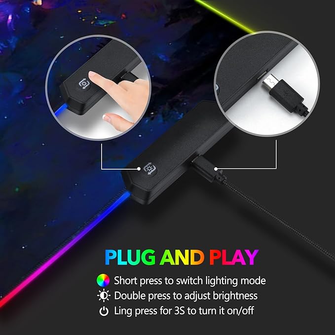 AIMSA RGB LED Gaming Mouse Pad, 14 Modes Glow Pad, Extra Large Gaming Mousepad, 35.4 x 15.8 inch Extended Big Waterproof Keyboard Mouse Pad Mat, Colorful Abstract Butterfly
