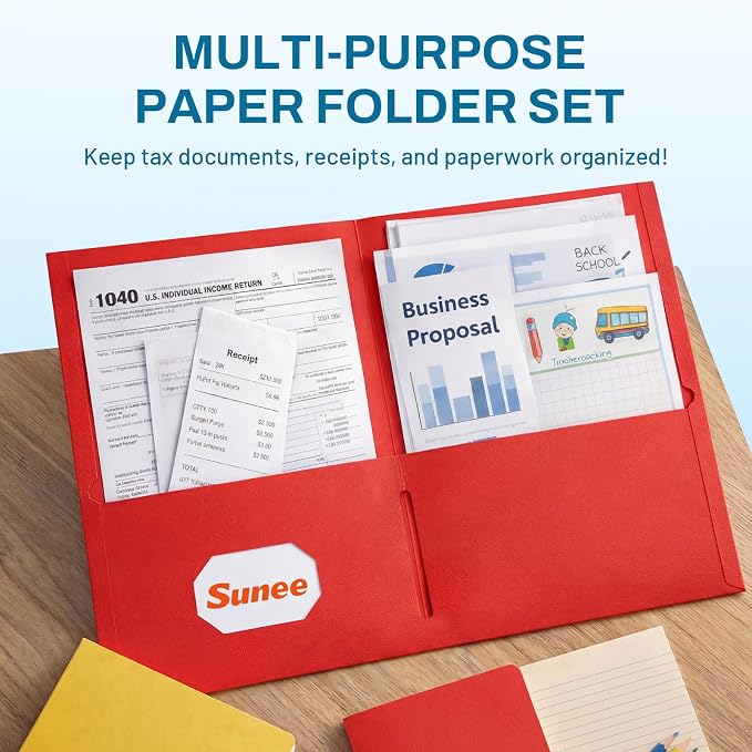 SUNEE Folders with Pockets(25 Pack, Assorted Colors), 2 Pocket Folders Fit Letter Size Paper, Paper File Folder for School Office Home Business