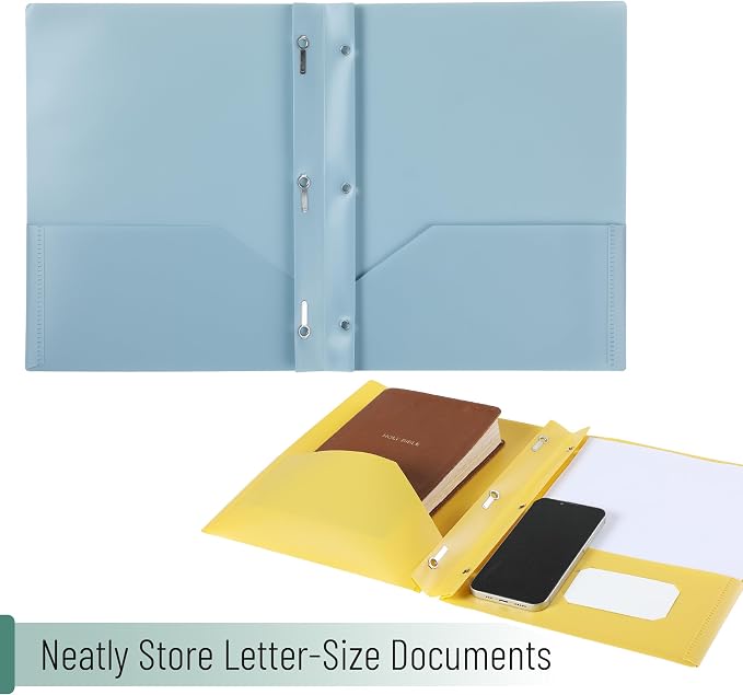 Mr. Pen- Plastic Folders with Pockets and Prongs, 15 Pack, Letter Size | Colorful, Flexible Plastic Folders with Prongs & Card Slot