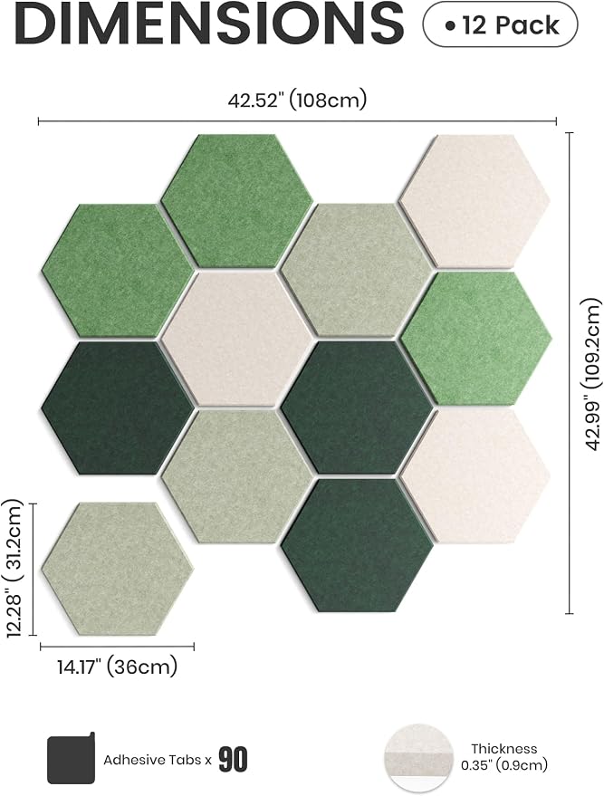 Fluxynara Extra Large 12-Pack Felt Bulletin Board Tiles, Sagewood | Cork Board Alternative with 90 Adhesive Tabs for Notes, Photos and Reminders in Home Offices, Dorm and Classrooms
