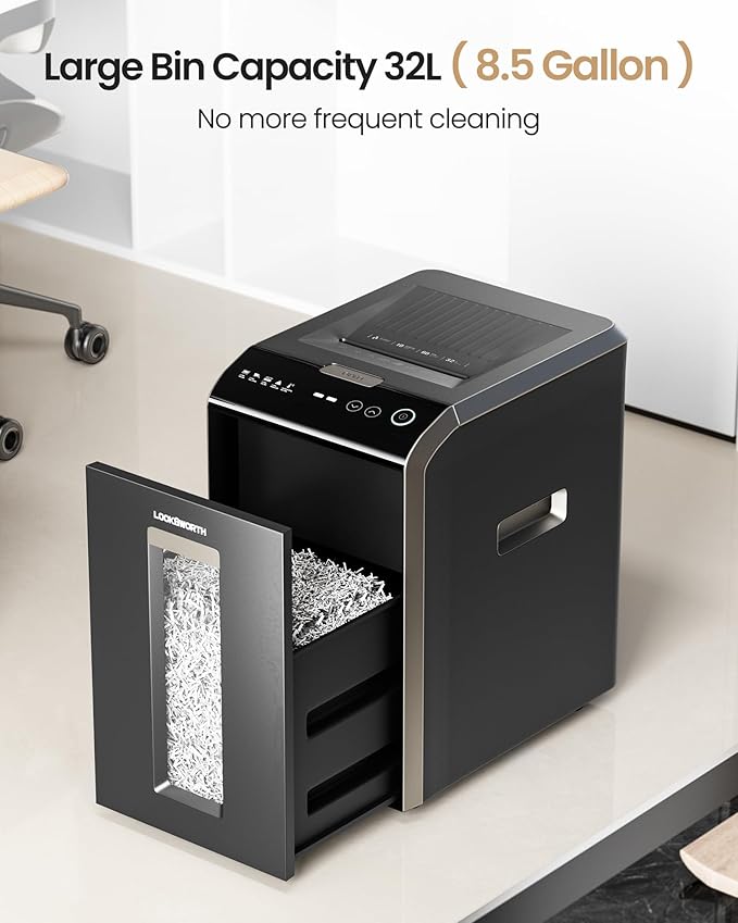 200-Sheet P-5 Micro-Cut Heavy-Duty Paper Shredder, 60-Min Continuous Run, 8.5-Gal Bin, Auto Jam-Proof, Home Office, High-Security