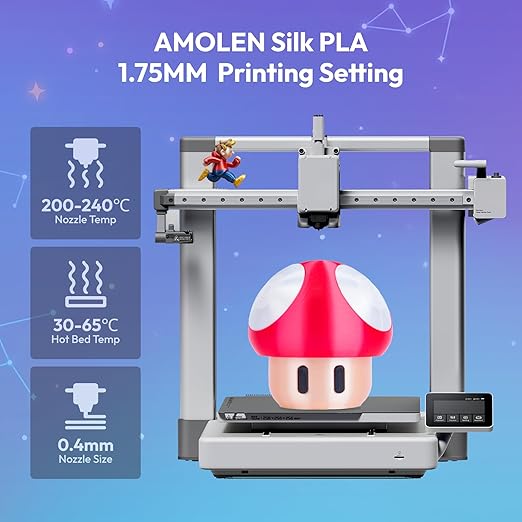 AMOLEN Silk PLA 3D Printer Filament 1.75mm 200g x 4 Spools Bundle, Exclusive Skin/Red/Black/White High Gloss Metallic PLA for Anime Classic Game Hero, Dimensional Accuracy +/- 0.02mm