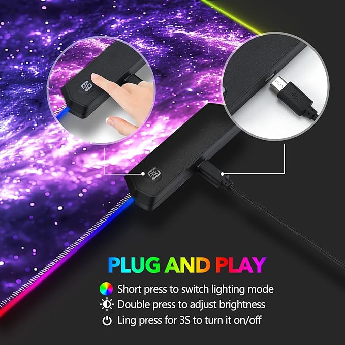 AIMSA RGB Mouse Pad LED Gaming Mouse Pad with 14 Lights Modes, Non-Slip Rubber Base Computer Carpet Desk Mat for PC Laptop (35.4 x 15.8 inch) Purple Blue Nebula