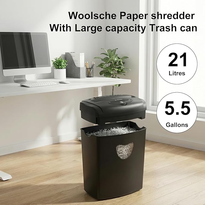 Woolsche 12-Sheet Cross Cut Paper Shredder with Large 5.55-Gallon Basket - P-4 Security, 3-Mode Shred for Cards/CDs/Staples/Clips - Jam Proof System for Office (ETL Certified)