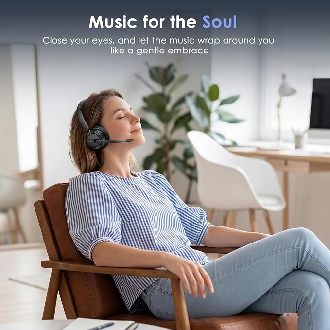 Mopchnic Wireless Headset with Noise Cancelling Microphone, On-Ear Bluetooth Headset with USB Dongle, Mute Function & Charging Base, Wireless Headphones for Work from Home and Call Center (Black)