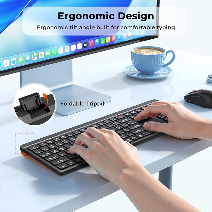 MEETION Bluetooth Keyboard and Mouse Combo, Silent Multi-Device, Black | Full-size keyboard with 2.4G & dual Bluetooth connection, 4-level DPI wireless mouse, compatible with Windows and Mac OS