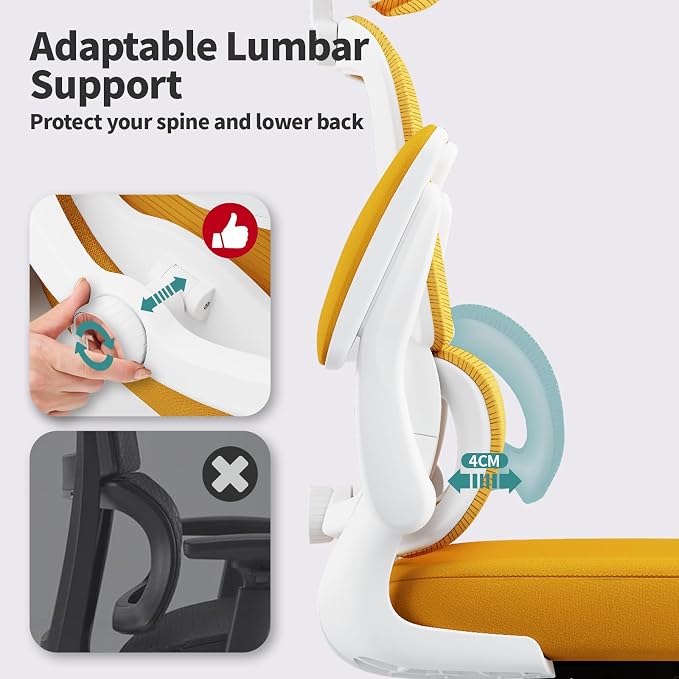 TRALT Office Chair Ergonomic Desk Chair - Gaming Chair with Lumbar Support | 330 LBS Home Office Desk Chairs with Headrest, Reading Chair with Flip-up Armrests, Comfortable Computer Chairs (1, Yellow)