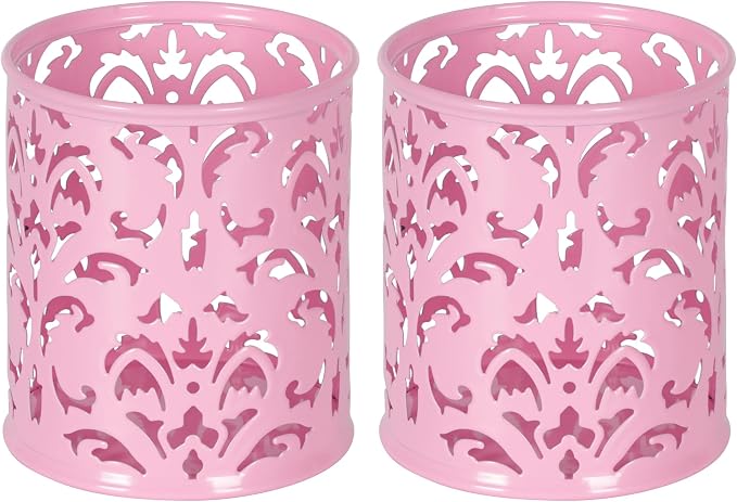 EasyPAG Pink Pen Holder for Desk, 2 Pack Round Pen Organizer, Brush Holder for Vanity, Metal Pencil Cup Organizer for Home, Office, Classroom, School