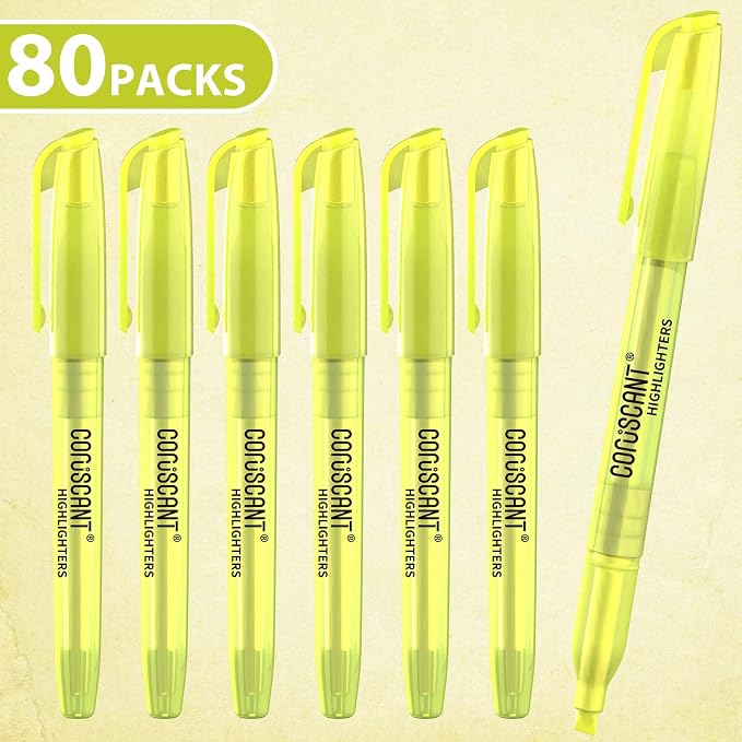 coruscant 80 packs of highlighters, yellow highlighter, wide chisel tip marking, quick drying, bulk fluorescent pen marking, non-toxic and tasteless, suitable for schools offices and home.
