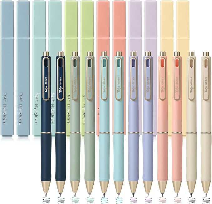 Taja 24 Pack Bible Highlighters and Pens Set, No Bleed and Quick-Drying | 12 Pastel Chisel Tip Highlighters and 12 Multicolor Ink Pens for Bible Study, Journaling, School and Office Supplies